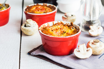 Baked mushroom julienne with cheese, vegetarian lunch