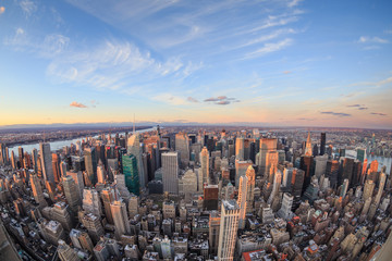 Beautiful New York City skyline with urban skyscrapers.