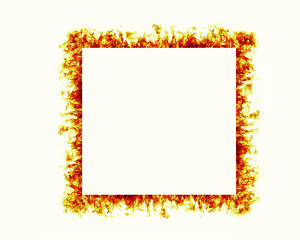 Fire flames frame on white background