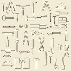 Construction tools linear icons  illustration.
