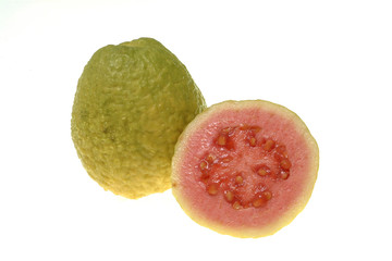 Two guavas isolated on white background