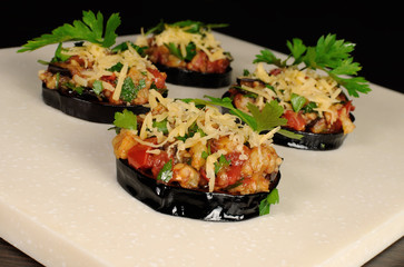 Appetizer of fried eggplant