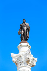 Fototapeta na wymiar Statue of Don Pedro IV on the Don Pedro square also called Rossi