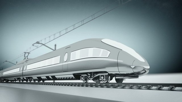 Grey high speed passenger train front view loop animation 