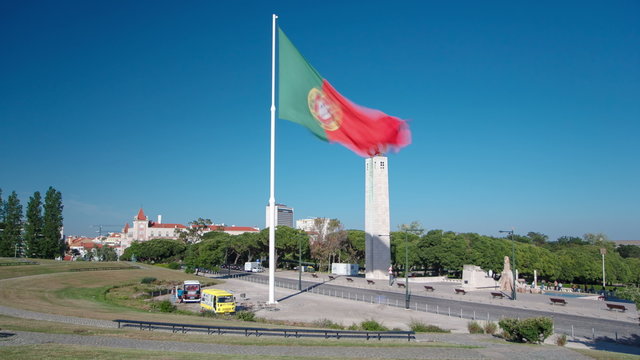 Big Portuguese flag on top of the Eduardo VII Park in Lisbon