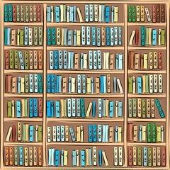 Bookcase with different colorful books