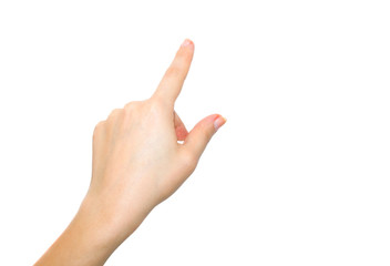 Woman hand touching virtual screen