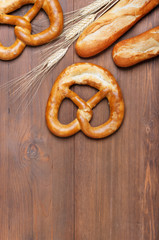 Fresh baked pretzel on the table