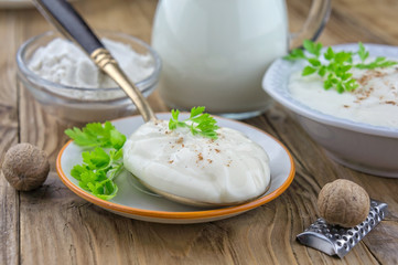 Bechamel sauce on kitchen table