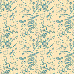 Tea party vector seamless pattern