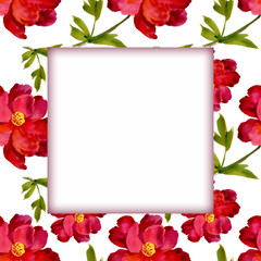 Watercolor flower frame on white background