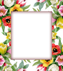 Watercolor flower frame on white background