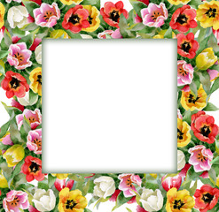 Watercolor flower frame on white background