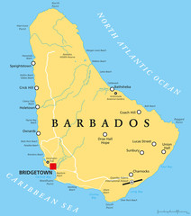 Barbados Political Map - obrazy, fototapety, plakaty