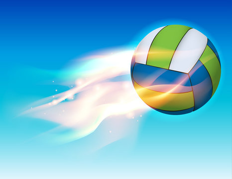 Flying Flaming Volleyball in Sky Illustration