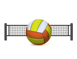 A Volleyball and Net Isolated on White Illustration