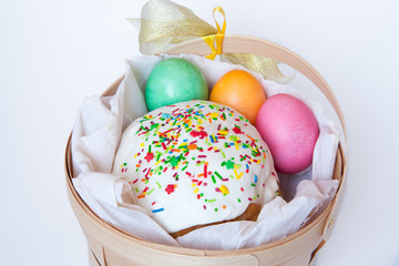Fototapeta premium Easter cake and colored eggs