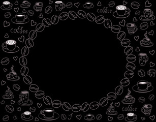 Creative vector frame with coffee cups and coffee beans