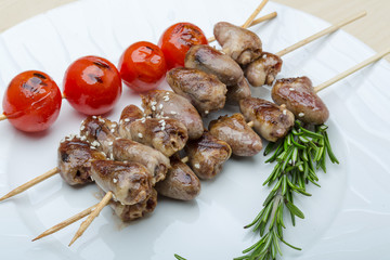Grilled chicken hearts barbecue