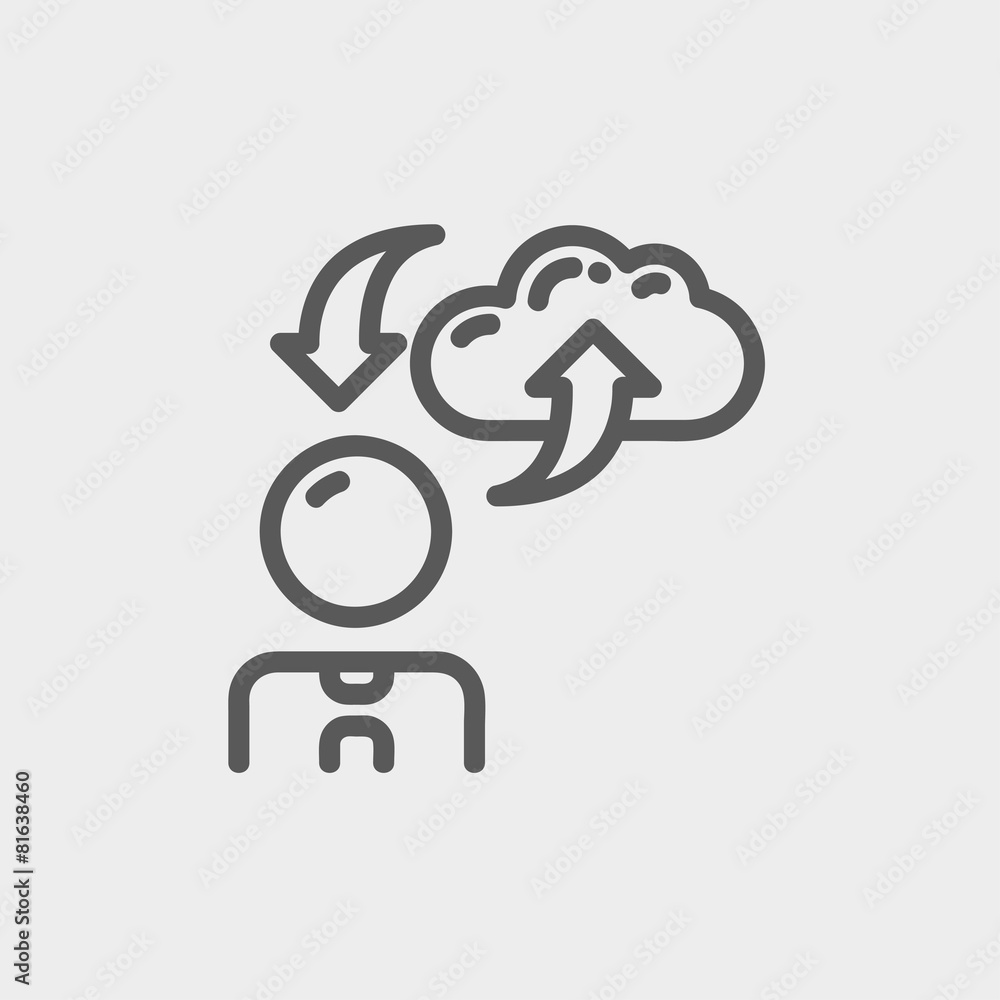 Poster man with cloud upload and download thin line icon