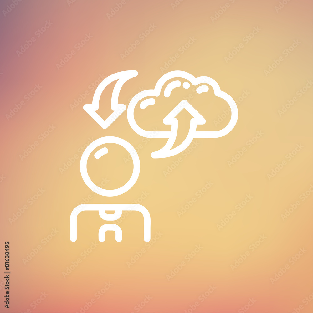 Poster man with cloud upload and download thin line icon