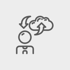 Man with cloud upload and download thin line icon