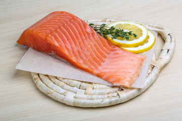 Salted Salmon on the wood background