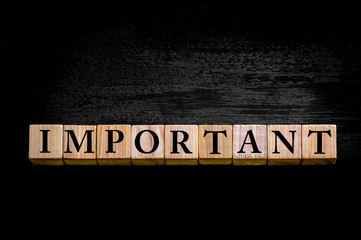 Word IMPORTANT isolated on black background