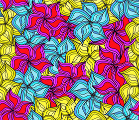 Colorful vector seamless pattern with bright tropical flowers