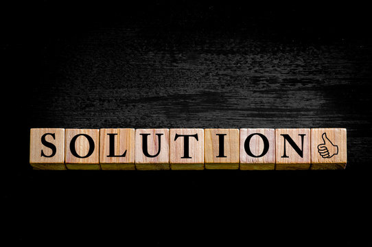 Word SOLUTION isolated on black background