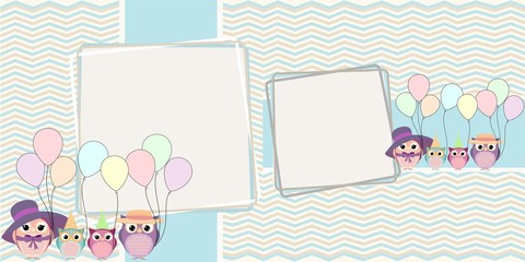 Owl family with a congratulation - illustration