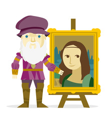 da vinci mostrando su obra la mona lisa