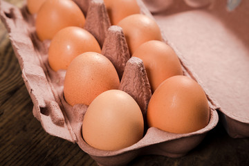 Chicken eggs in carton tray