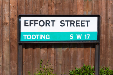 Fototapeta na wymiar Tooting London road sign for Effort Street