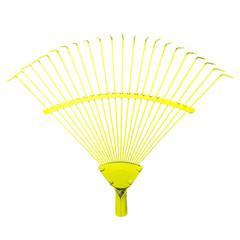 Yellow fan rake isolated white background