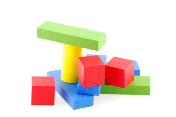 Wooden building blocks isolated on white background