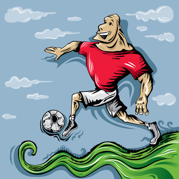Fast Strong Soccer Player Running (Vector Art)