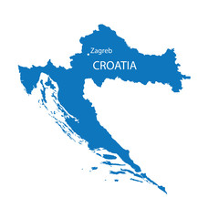 Naklejka premium blue map of Croatia with indication of Zagreb