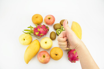 Healthy eating concept,Hand with thumb up, focus on hand
