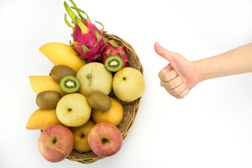Healthy eating concept,Hand with thumb up, focus on hand