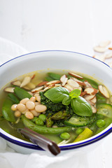 Minestrone soup with spring green vegetables