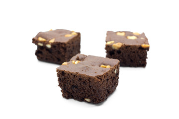 Brownie on white background.