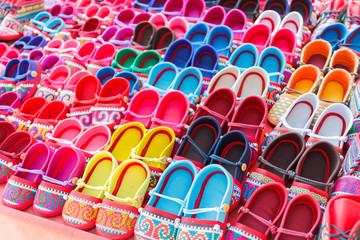 colorful handmade fabric kid shoe of thailand tribesman