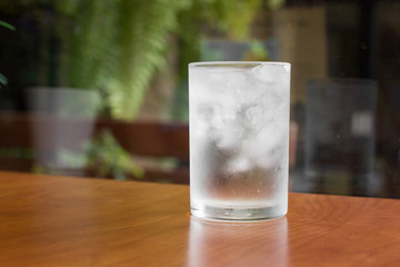 A glass of water with ice.