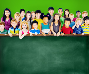 Diversity Friendship Group Kids Education Blackboard Concept