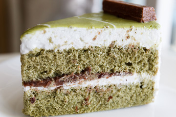 green tea cake with red bean paste layer