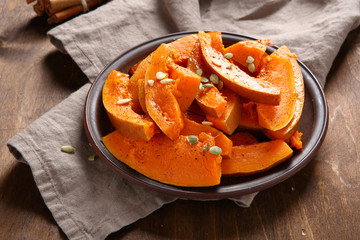 Freshly baked pumpkin on a plate
