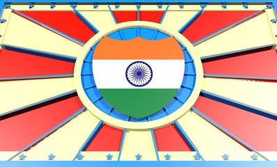 Fototapeta premium india flag on shield in center of sun burst banner