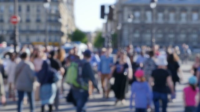 Pedestrian Commuter Crowd Walking Paris, France