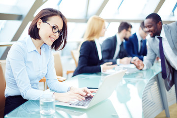 Business woman typing